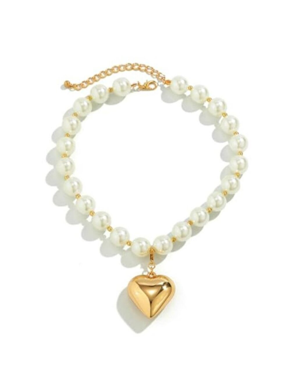 Heart Necklaces for Women Gold Chunky Heart Necklace Pearl Beads Choker